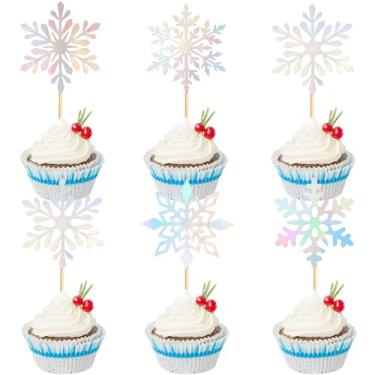 Imagem de Cyodoos 25 PCS Snowflake Cupcake Toppers Glitter Winter Frozen Theme Snowflake Cupcake Picks for Winter Wonderland Baby Shower Kids Birthday Christmas Party Cake Decorations Supplies（laser）