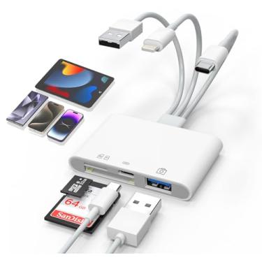 Imagem de Leitor de cartão SD universal para iPhone/Mac – Atualizado TypeC (Dados) + Lightning + USB Leitor de cartão de memória SD/TF de três portas SD/TF para transferência de câmera digital para adaptador de