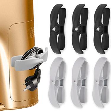 Imagem de Organizador de cabos para utensílios de cozinha – Suporte de enrolador de cabo adesivo atualizado para pequenos eletrodomésticos, cafeteiras, batedeiras, panelas de pressão e fritadeiras a ar (preto + cinza, pacote com 6)