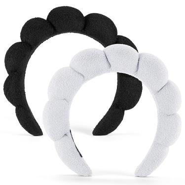 Imagem de Ztomine Bandanas de spa, conjunto de 2 - faixa de cabeça de tecido felpudo para lavar o rosto ou o rosto, faixas de maquiagem inchadas para lavar o rosto, máscara, tratamento de pele - 1 branca e 1