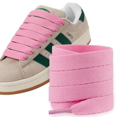 Imagem de 2 pares de cadarços gordos para tênis de 1,5 cm de largura, modernização, cadarço plano de trama apertada para sapatos de skate, rosa, 39Inch(100cm)