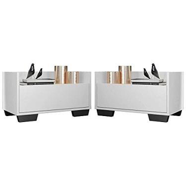 Imagem de Kit c/ 2 Mesas de Cabeceira 80 cm c/Pés Quadrados Multimóveis Branca/preta