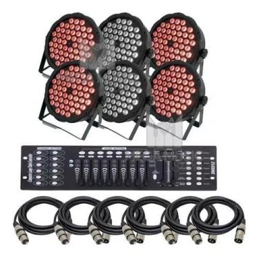 Imagem de 6 Canhao Refletor 64 Rgb 54 Leds Triled 3w + Mesa DMX + Cabos DMX - SA