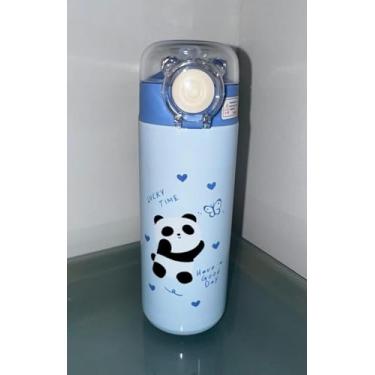 Imagem de Garrafa Térmica Infantil Panda Em Aço Inox com tampa, Trava e Canudo - 500ml (Azul)