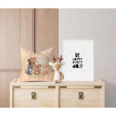 Imagem de Almofada com enchimento Infantil Animais Folhas Fundo Madeir - Core De