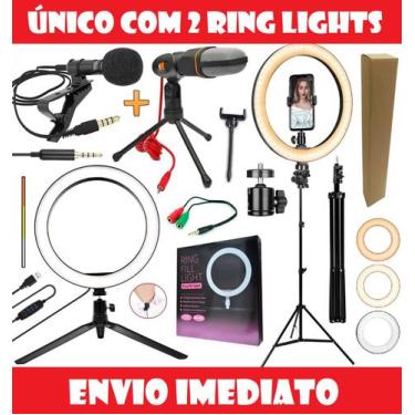 Imagem de Kit Youtuber Microfone Condensador de Mesa Profissional Luz Led Ilumin