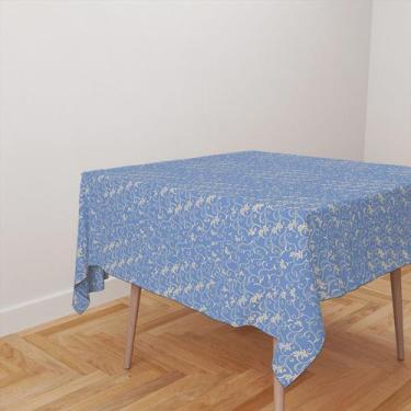 Imagem de Toalha De Mesa Quadrada 4 Lugares Tecido Oxford Azul Arabesco TL130 - 