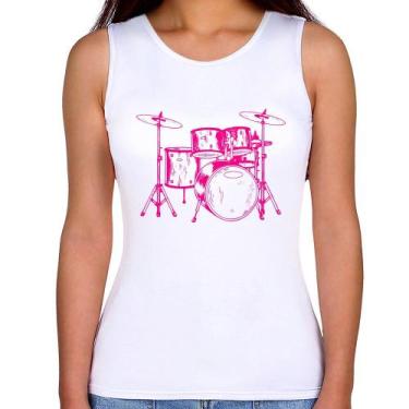 Imagem de Regata Feminina Bateria Música (rosa) - Foca na Moda, Branco, G