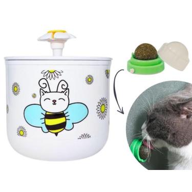 Imagem de Bebedouro Para Gato Modelo Flor + Brinquedo Interativo com Catnip - DM