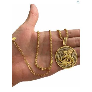 Imagem de Cordão Feminino + São Jorge Baiano 5mm Banhado A Ouro 18k - ToJoia18k