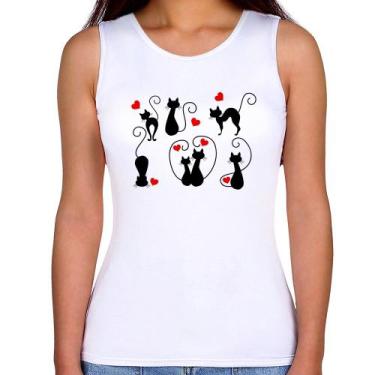 Imagem de Regata Feminina Gatos E Corações - Foca na Moda, Branco, M
