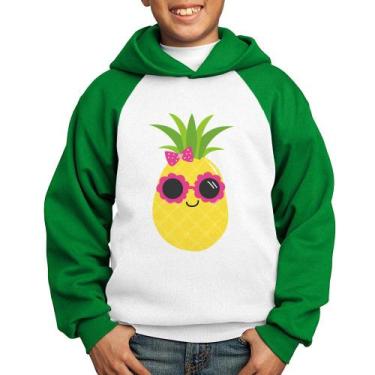 Imagem de Moletom Infantil Abacaxi Óculos e Laço - Foca na Moda, Branco, Verde, 
