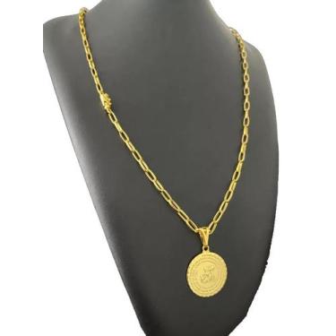 Imagem de Cordão Meia Cana 5mm Pingente São Jorge Banhado a Ouro - ToJoia18k