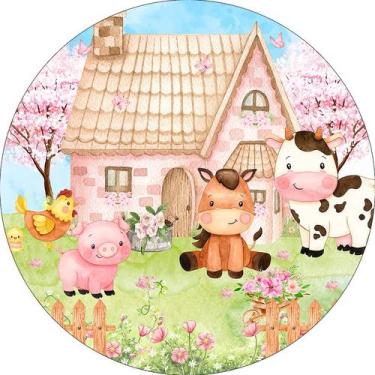 Imagem de Painel De Festa Redondo 1,50x1,50 - Fazendinha Rosa Cute 004 - Via Cor