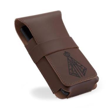 Imagem de Bainha Nossa Senhora Porta Celular Rústica 100% Couro Country Presa No