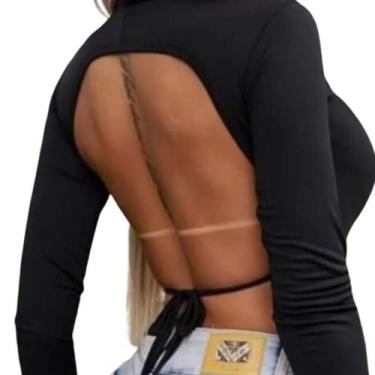 Imagem de Cropped Manga Longa Gola Alta - GRINGAS MODEL, Preto, Único 36-42