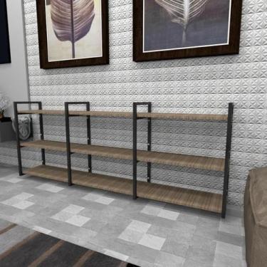 Imagem de Estante industrial aço cor preto 180x30x68cm CxLxA cor mdf amadeirado 