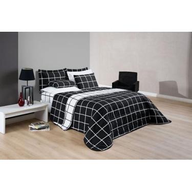 Imagem de Conjunto Cama Casal King Size Xadrez 200 Fios Dupla Face Toque De Seda