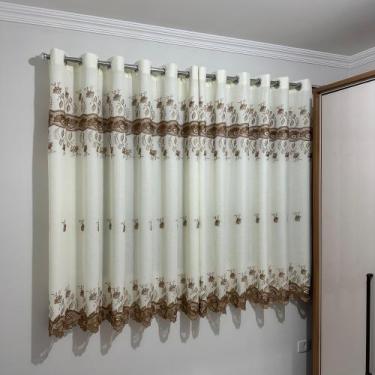 Imagem de Cortina Voil Linho Bordado Guipir Com Forro Leve Microfibra 4,00x1,60 