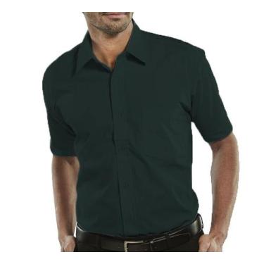 Imagem de Camisa Social Manga Curta 100% Microfibra Masculina Verde Escuro Petró