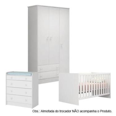 Imagem de Quarto de Bebê Completo Berço Guarda Roupa Cômoda Doce Sonho Branco Qm