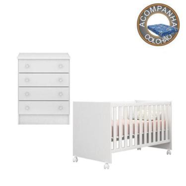Imagem de Quarto de Bebê Berço c/ Rodízios Colchão Physical e Cômoda Doce Sonho 