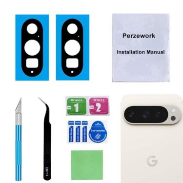 Imagem de Perzework Conjunto de 2 peças de reposição para lente traseira da câmera traseira para Google Pixel 9 Pro com adesivo pré-instalado e kit de ferramentas de reparo