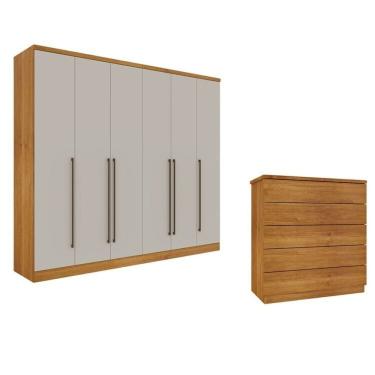 Imagem de Guarda-Roupa 6 Portas Portugal E Comoda 5 Gavetas Premium Espresso Móveis Cinamomo/Off White