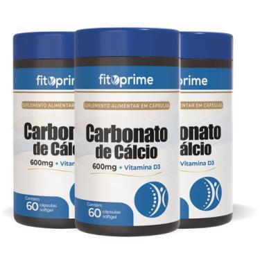 Imagem de Kit 3 Carbonato de Cálcio 600mg com Vitamina D3 60 cápsulas Fitoprime
