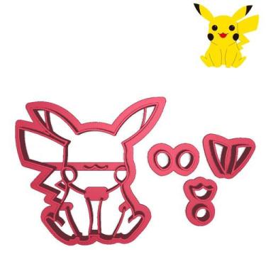 Imagem de Cortador Modular Pikachu Sentado Sorrindo Pokemon - Doce Impresso, 5,5