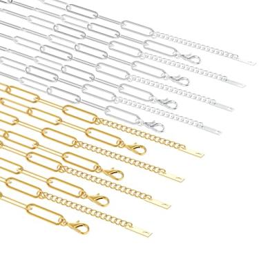 Imagem de HUISUYTON Pacote com 16 correntes de colar de clipe de papel de 4 mm a granel para fabricação de joias banhado a ouro 18 K e corrente de colar de aço inoxidável com corrente de extensão de 5 cm para