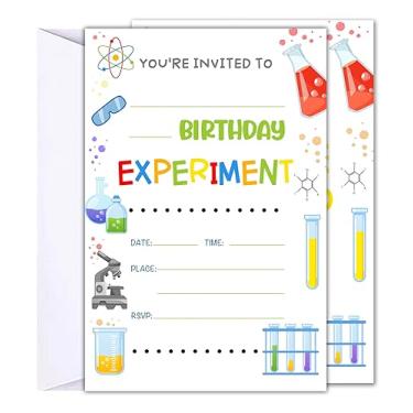 Imagem de Convites de aniversário para adolescentes, decoração de festa de aniversário Madscience para crianças, pacote com 20 envelopes