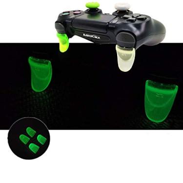 Imagem de Gatilhos L2 R2 Ps4 de substituição de gatilho brilhante (2 pares de extensor de gatilho de fluorescência, 6 peças de pegas de polegar, 2 pares de adesivos de LED) para controlador Ps4 Dualshock (verde claro brilhante e verde brilhante)