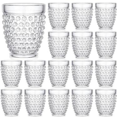 Imagem de 16 peças Hobnail Copos de bebida vintage copos de acrílico para vinho à moda antiga 290 ml copos de plástico em relevo bolha copos de vidro Tossware copos para cerveja, coquetel, refrigerante, água, suco, bebida