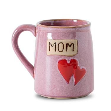Imagem de GABROC Caneca de mãe para o dia das mães, aniversário, presentes de Natal, caneca de café rosa, xícara de chá para mãe, presente gravado à mão, corações duplos e mãe - Canecas de café novidade (rosa)