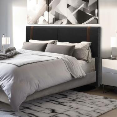 Imagem de Cabeceira Estofada Valência com Pé em tecido Corino (Casal 1,40) - Exclusivo Premium (Preto/Tabaco)