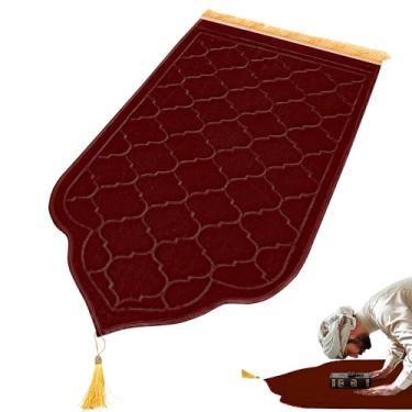 Imagem de Biiange Tapete de oração muçulmano, tapete de oração muçulmano de flanela, tapete de oração rosa presente para homens e mulheres (vinho vermelho)