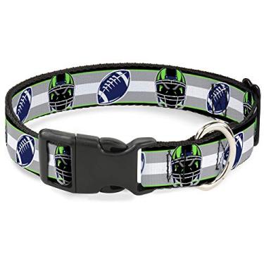 Imagem de Coleira de gato Breakaway Capacete de futebol listrado2 preto verde neon prata branco azul 21,5 a 38,5 cm de largura