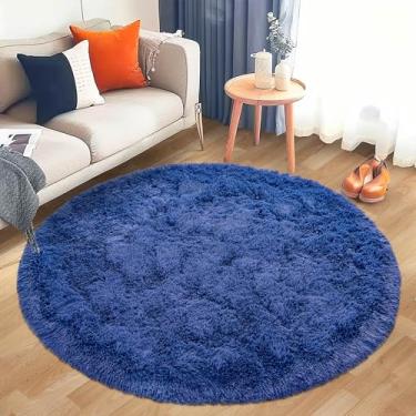 Imagem de Awaytail Tapete redondo fofo circular – Tapete peludo felpudo super macio azul marinho de 1,8 m para quarto de crianças e adolescentes