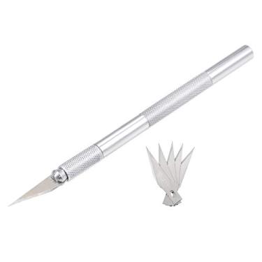 Imagem de uxcell Cortador de precisão de aço inoxidável Hobby Razor Tool W 6 lâminas sobressalentes para reparo de drones, faça você mesmo, arte, trabalho, corte, espeleologia