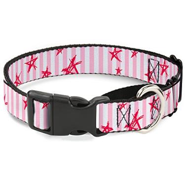 Imagem de Buckle-Down MGC-W31995-WS Esboço Estrelas com Listras Rosa/Branco/Fúcsia Coleira para Cachorro, Pequena