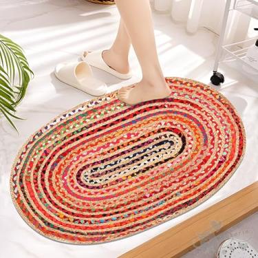 Imagem de Goroly Home Tapete trançado de juta de algodão multi chindi 6 x 3 pés - multicolorido, rústico de juta, aparência natalina, tapete de pano reversível de juta para sala de estar, entrada, cozinha