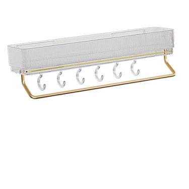 Imagem de Prateleira do Banheiro, Organizador Fixado na Parede de Alumínio do Espaço para o Banheiro e o Toalete Com Rolamento de Carga Forte (Tipo transparente com gancho e barra de toalha)