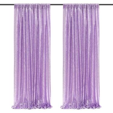 Imagem de ZiDeTang 60 cm x 2,4 m de poliéster roxo lantejoulas painéis de cortina de fundo de palco transparente roxo cortinas transparentes para casamento, festa de aniversário, Natal, pacote com 2