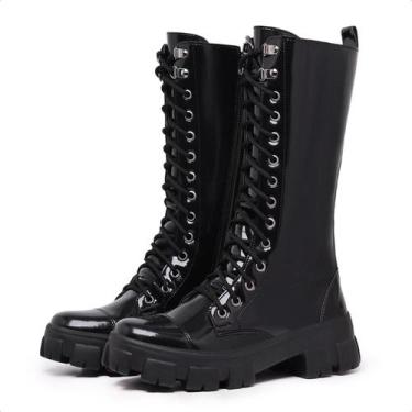 Imagem de Bota Coturno Cano Longo Alto Preto Verniz - Myrol Outlet, 35