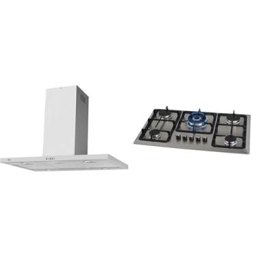 Imagem de Kit Fischer Coifa Ilha Tradition Line 90cm + Cooktop Gás 5 Bocas Infinity Inox