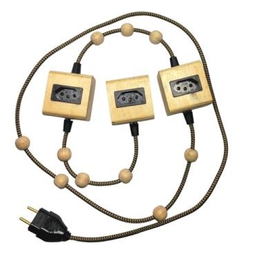 Imagem de Extensão Decorativa Madeira Bolinhas Régua Modular Elétrica 3 Tomadas Cabo 300cm Bivolt 10A Régua Elétrica Decoração Organização Mycena Studio (Preto)