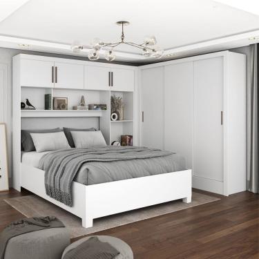 Imagem de Guarda-roupa Casal Modulado 4 Portas com Cama Santiago 3 Portas 5 Gavetas Branco