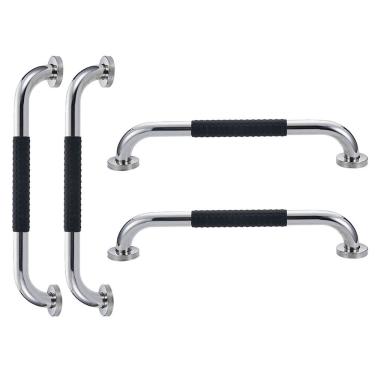 Imagem de Barra de Apoio 30cm Inox Kit 4 unidades Superficie Antiderrapante Banheiro Box Idoso Criança Gestante Cadeirante Acessibilidade