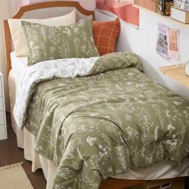 Imagem de Conjunto de Edredom Bedsure Twin Verde Oliva com Padrão Floral